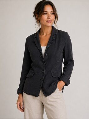 Pas De Calais Black Linen Cotton Blazer Jacket 36 Japanese Designer Minimalist
